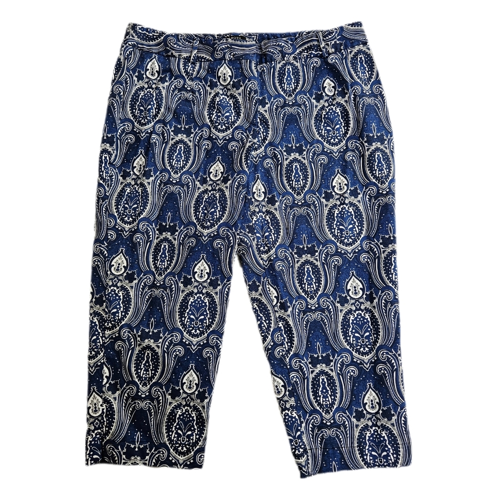 Talbots Petite 16 Capri Heritage Blue Paisley Career Office Church Stretch Pants